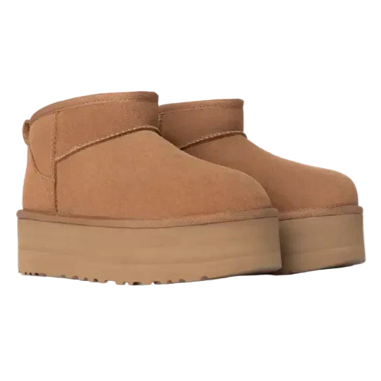 Women's Platform Boots with Warm Lining - Chestnut