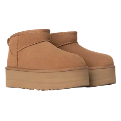 Women's Platform Boots with Warm Lining - Chestnut