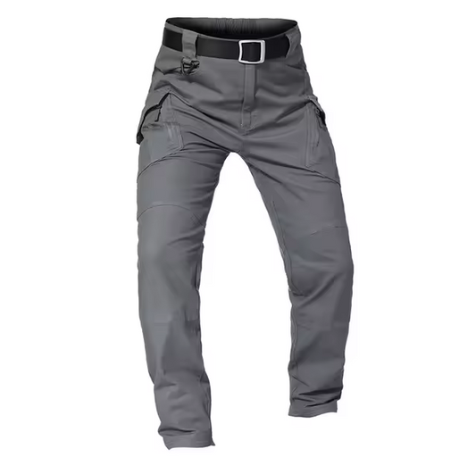 Cargo trousers with multiple pockets and belt